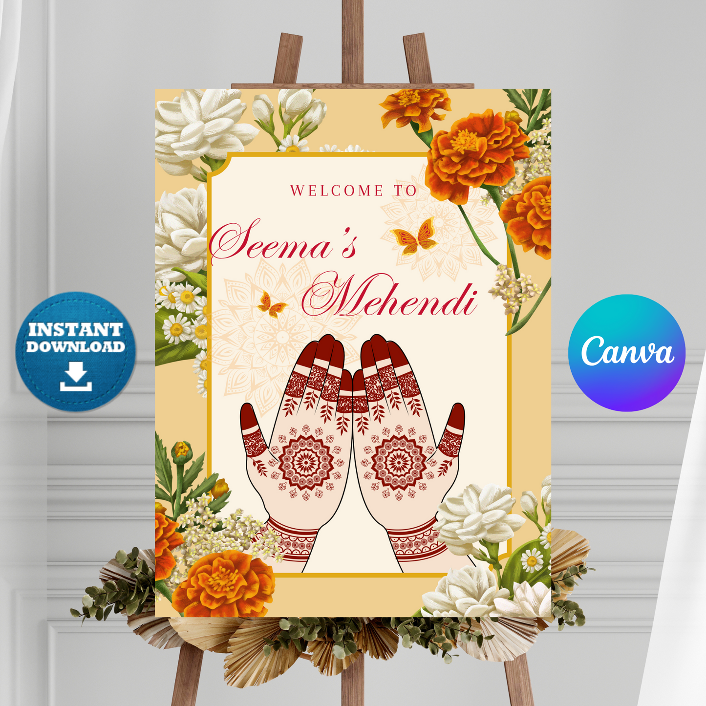 Mehndi Sign Template | Indian Wedding Welcome Sign