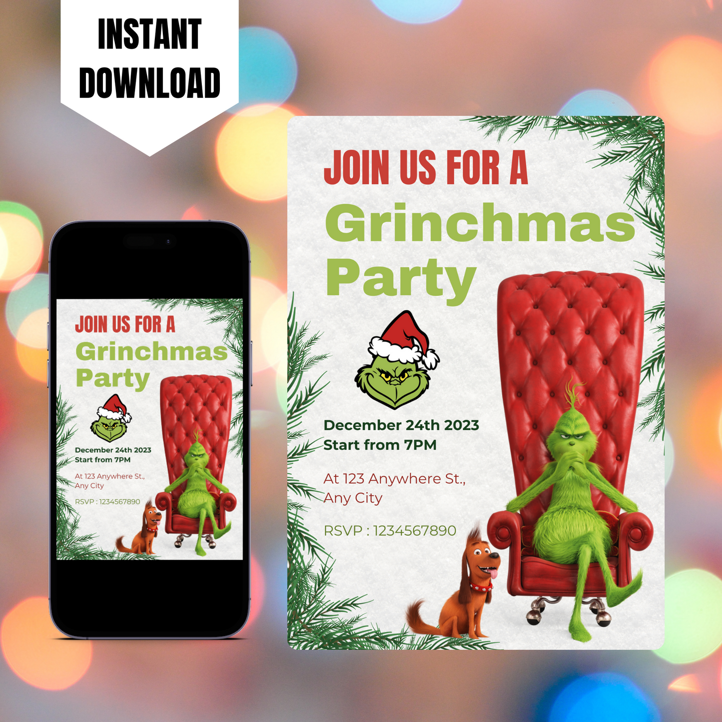 Grinchmas Christmas Party Invitation Template | Grinch Invite