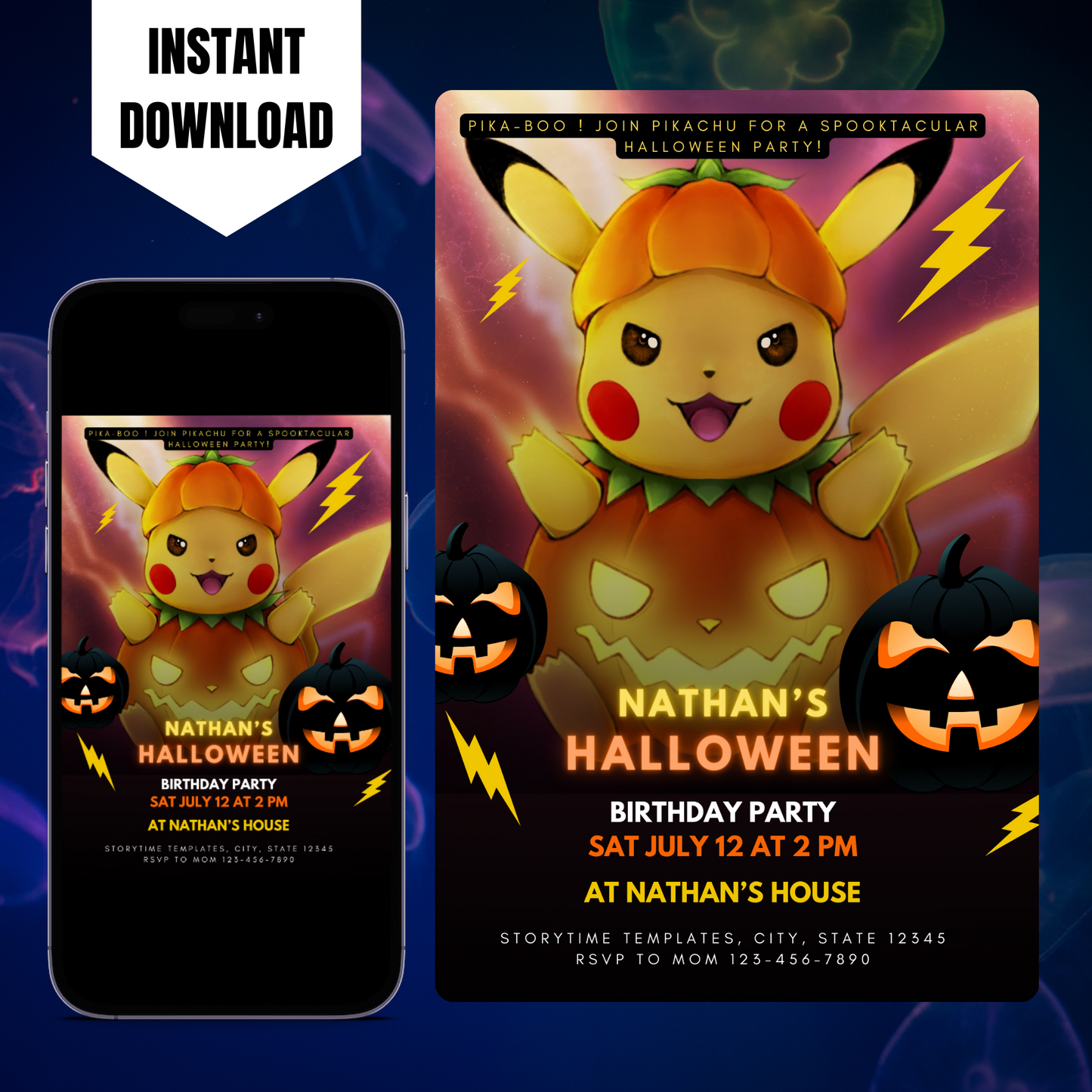 Pokemon Birthday Halloween Party Invitation Template