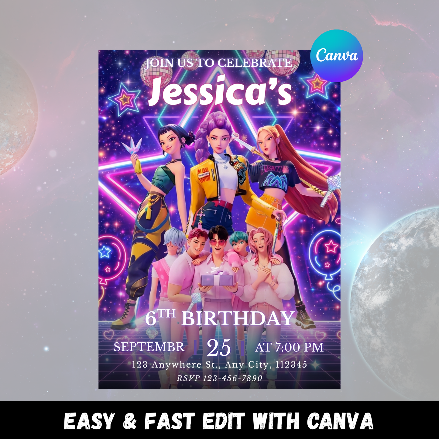 Printable Kpop Demon Hunters Birthday Invitation Editable Party Invite Instant Download CreativeRino