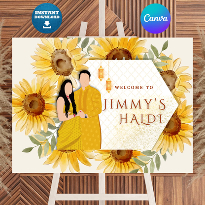 Maiyan Pithi Haldi Sign Template | Indian Wedding Welcome Sign CreativeRino