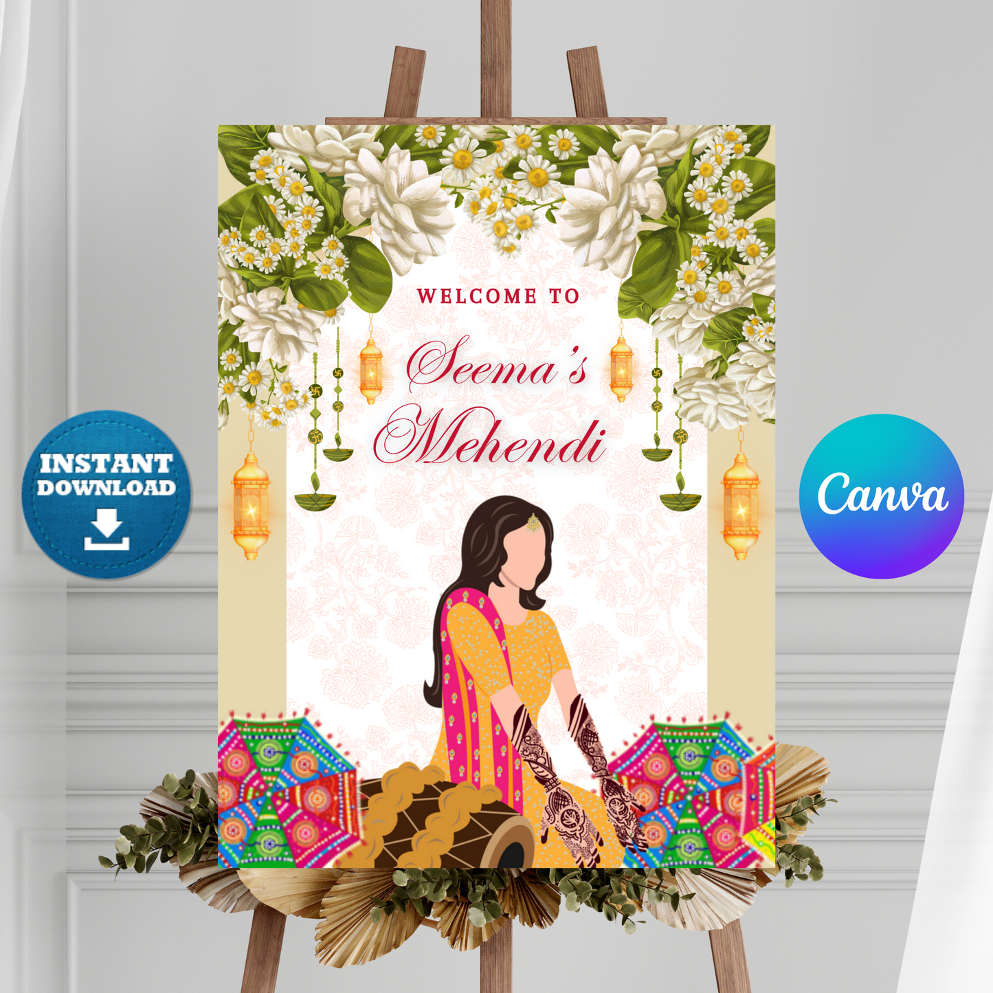 Mehndi Sign Template | Indian Wedding Welcome Sign