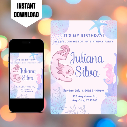 Axolotl Birthday Invitation Template CreativeRino