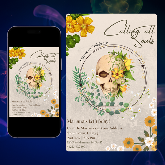 Day of the Dead Birthday Invitation Template | Calling all Souls Sugar Skull Invite