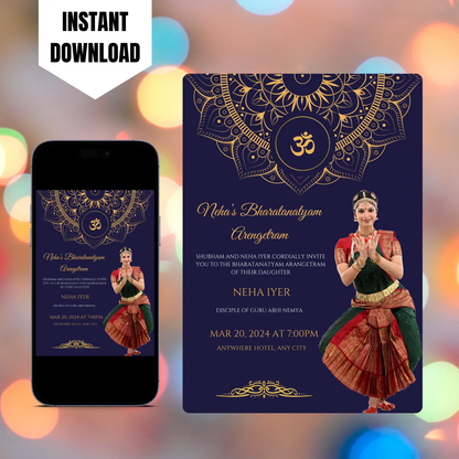 Arangetram Invitation Template | Indian Classical Dance Invite CreativeRino