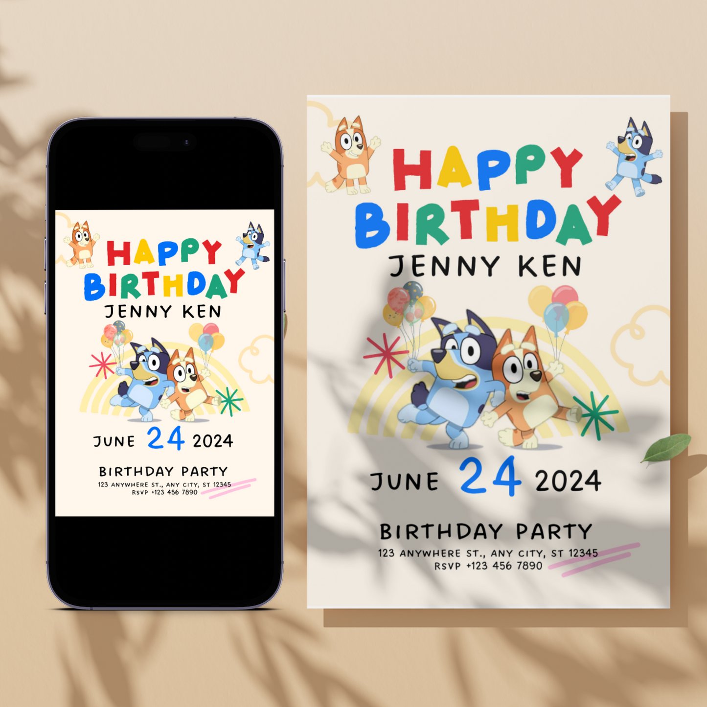 Bluey and Bingo Birthday Party Invitation Template