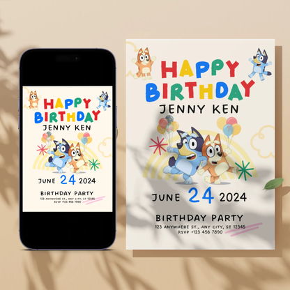 Bluey and Bingo Birthday Party Invitation Template CreativeRino
