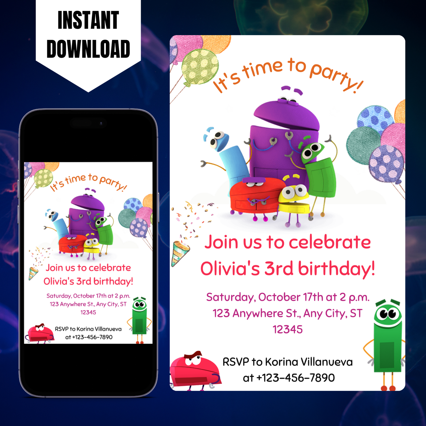 Numberblocks Birthday Invitation Template