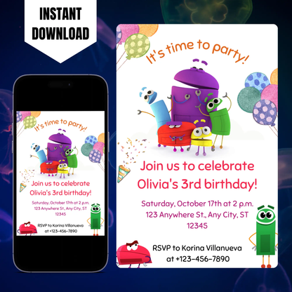 Numberblocks Birthday Invitation Template CreativeRino