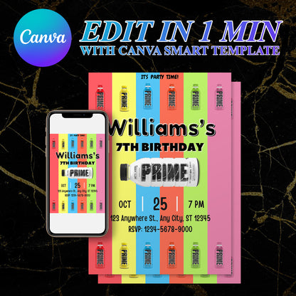 Prime Energy Drink Birthday Invitation Template - CreativeRino