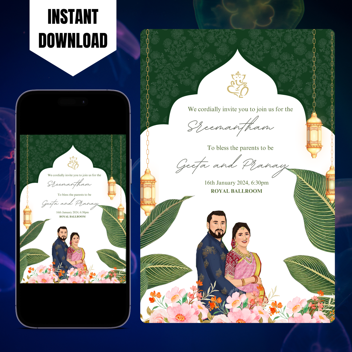 Indian Baby Shower Invitation Template | Seemantham Valaikappu Godh Bharai Ceremony Invite