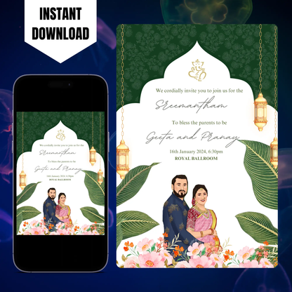 Indian Baby Shower Invitation Template | Seemantham Valaikappu Godh Bharai Ceremony Invite CreativeRino