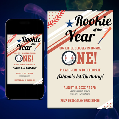 Baseball Birthday Invitation Template | Rookie of the Year CreativeRino
