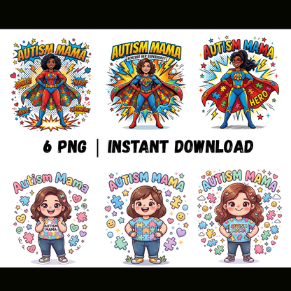 Autism Mama PNG | Autism Awareness | Cartoon Aesthetic Trendy Designs CreativeRino