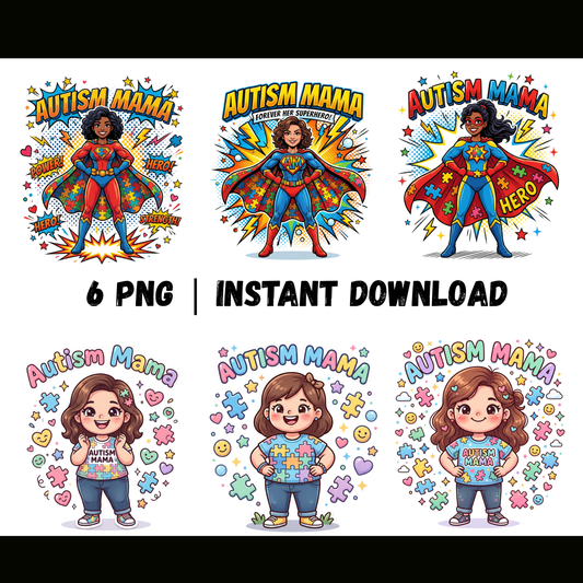 Autism Mama PNG | Autism Awareness | Cartoon Aesthetic Trendy Designs CreativeRino