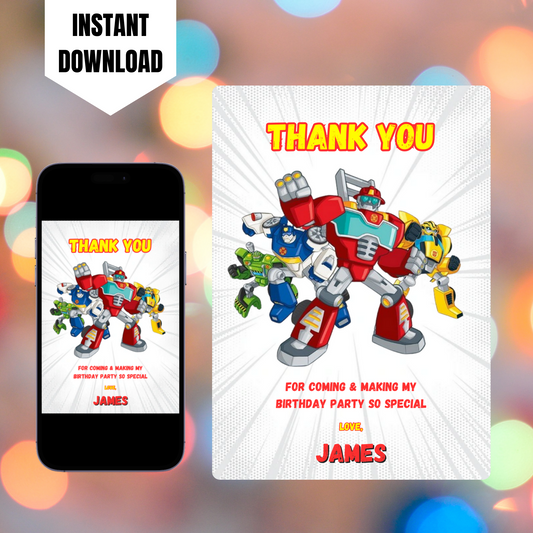 Rescue Bots Transformer Thank You Card Template