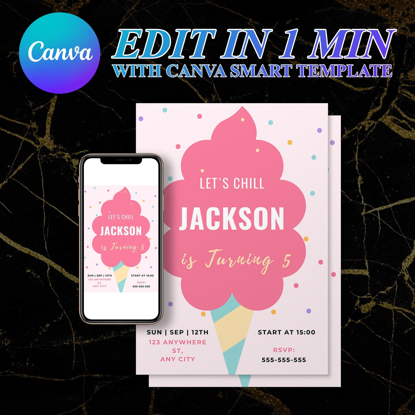 Snow Cone Party Invite | Snow Cone Birthday Invitation Canva Template CreativeRino