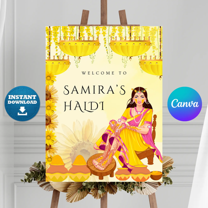 Maiyan Pithi Haldi Sign Template | Indian Wedding Welcome Sign CreativeRino