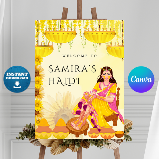 Maiyan Pithi Haldi Sign Template | Indian Wedding Welcome Sign