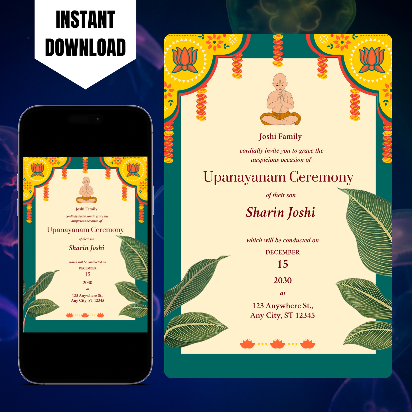 Upanayanam Ceremony Invitation Template | Thread Ceremony Invite