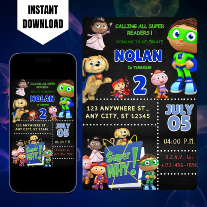 Super Why Birthday Invitation Template CreativeRino