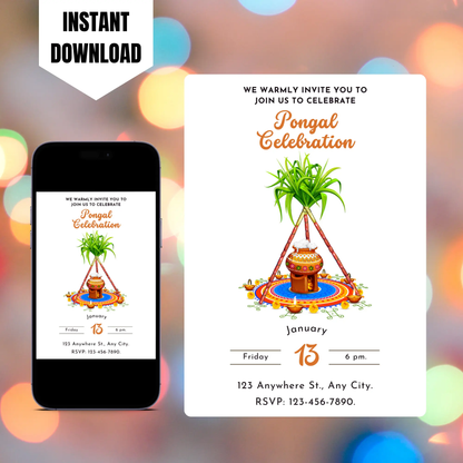Pongal Invitation Template | Pongal Celebration Invite CreativeRino