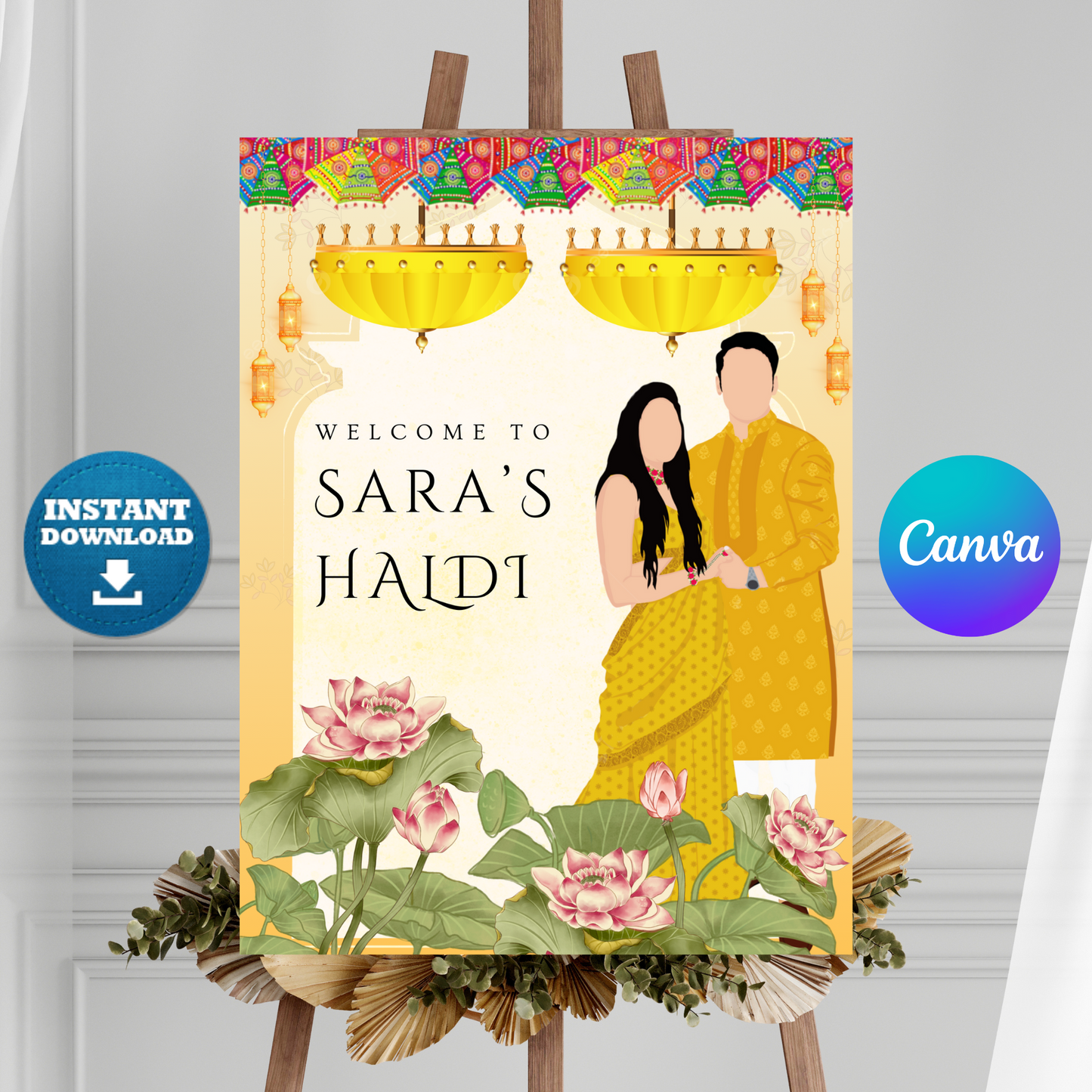 Maiyan Pithi Haldi Sign Template | Indian Wedding Welcome Sign