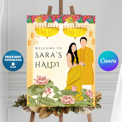Maiyan Pithi Haldi Sign Template | Indian Wedding Welcome Sign CreativeRino