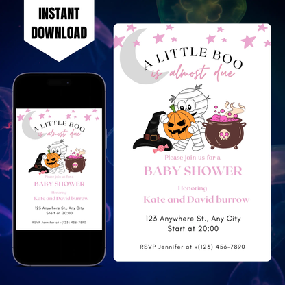 A Little Boo Baby Shower Invitation Template | Halloween Baby Shower Invite CreativeRino