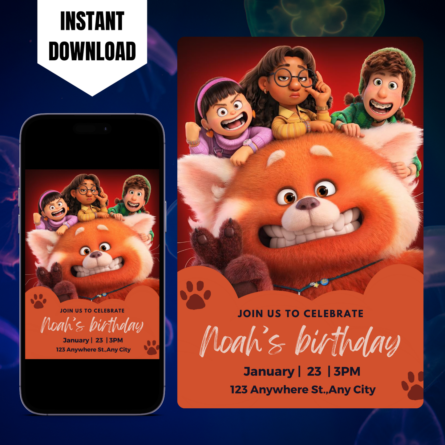 Red Panda Birthday Invitation Template