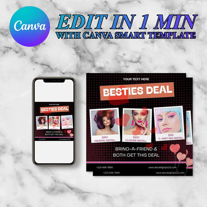 Bring A Bestie Flyer | Bring A Friend Flyer Social Media Template CreativeRino