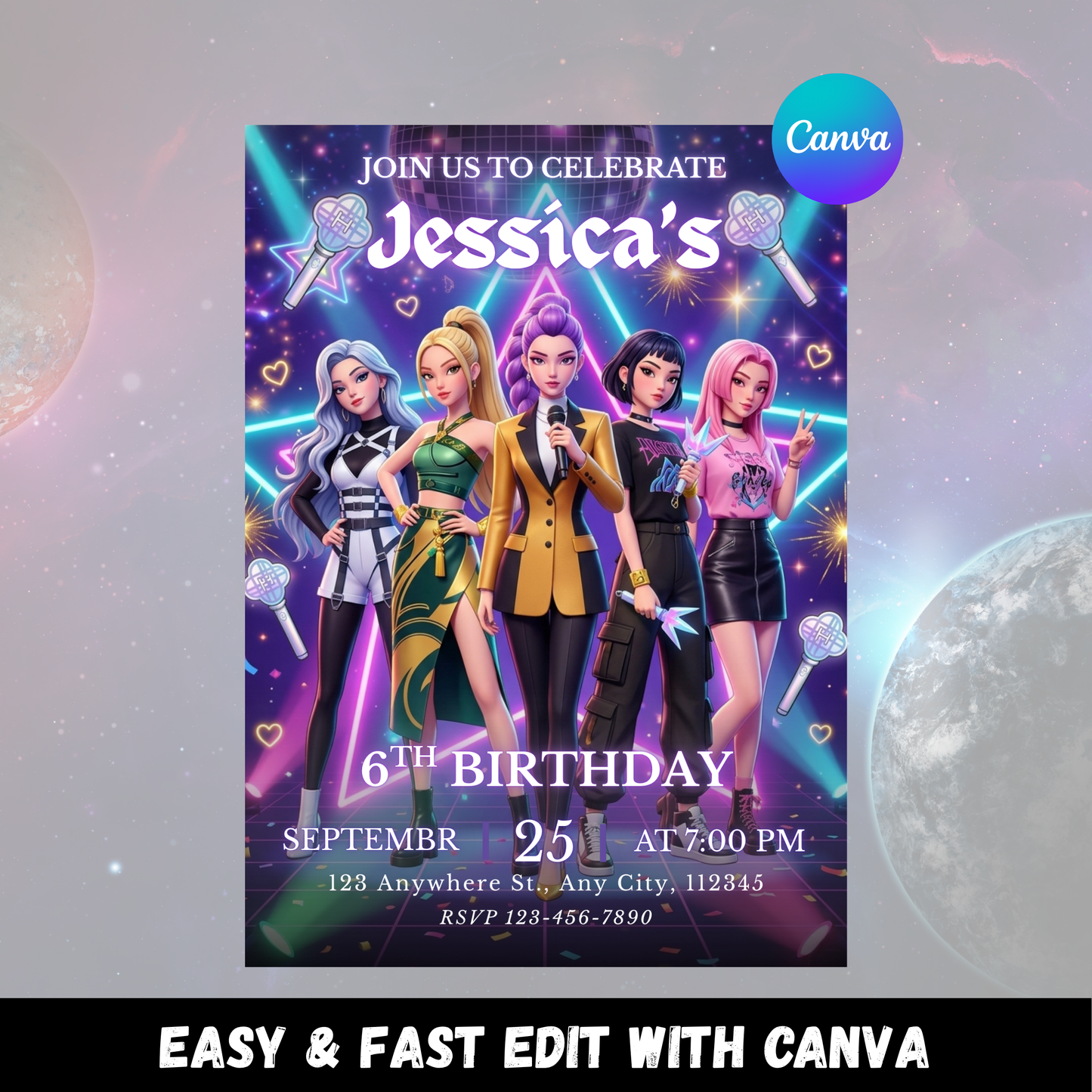 Kpop Demon Hunters Birthday Invitation Editable Template Printable Party Invite Download CreativeRino