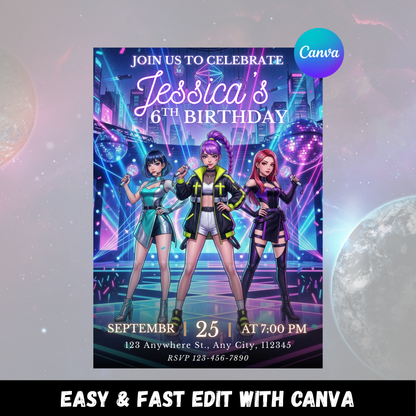 Kpop Demon Hunters Printable Invitation – Birthday Party Download CreativeRino