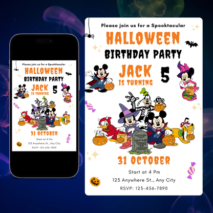 Spooktacular Mickey Mouse Halloween Birthday Invitation Template CreativeRino