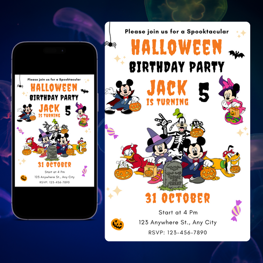 Spooktacular Mickey Mouse Halloween Birthday Invitation Template