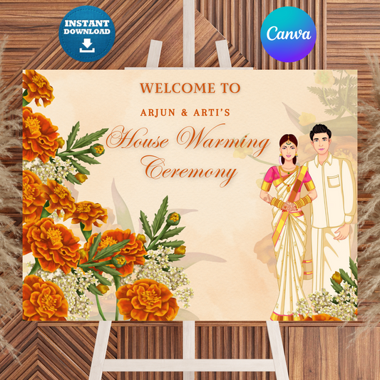 Gruhapravesham Welcome Sign Template | Indian Housewarming Welcome Sign