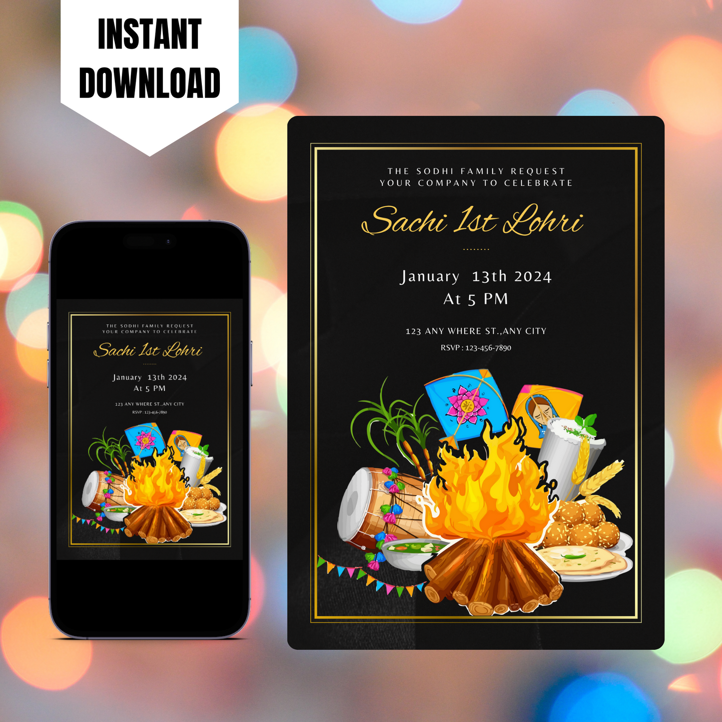 Lohri Invitation Template | Lohri Party Invite