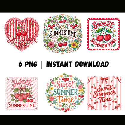 Sweet Summer Time PNG | Cherry Summer Design | Cute Retro Sublimation Graphic CreativeRino