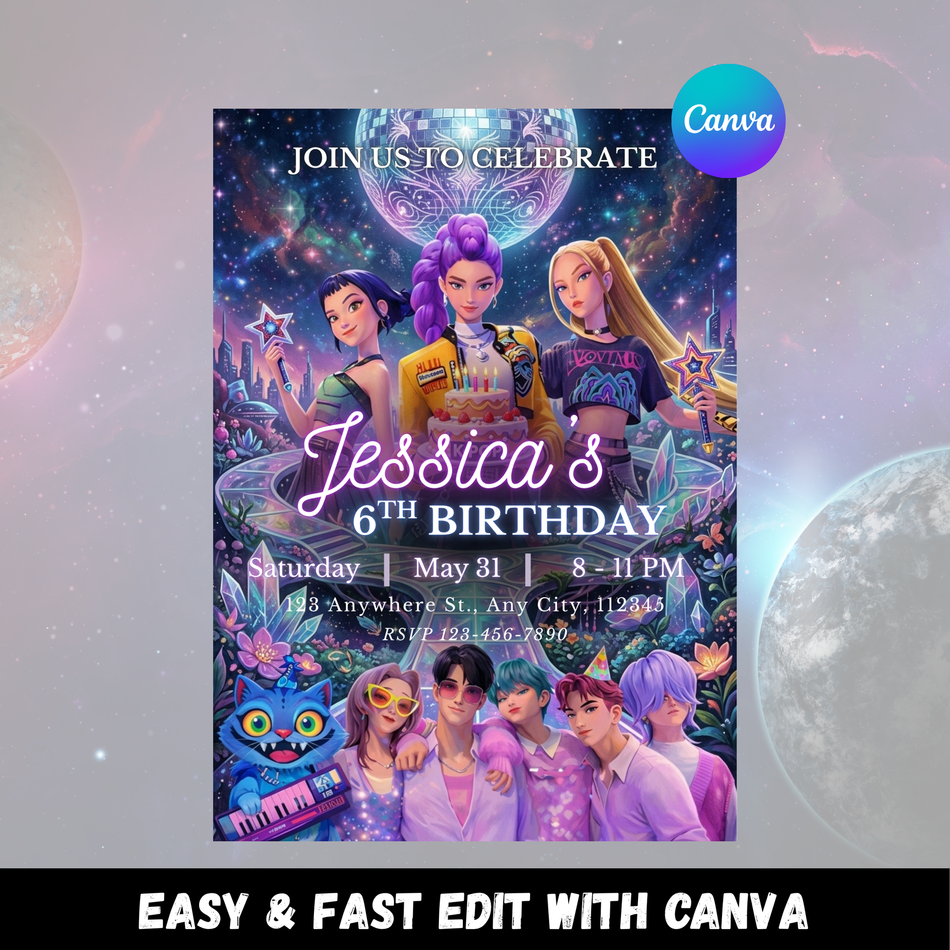 Kpop Demon Hunters Party Invitation Template – Instant Download CreativeRino