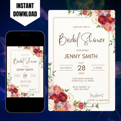 Floral Tropical Bridal Shower Invitation Template CreativeRino
