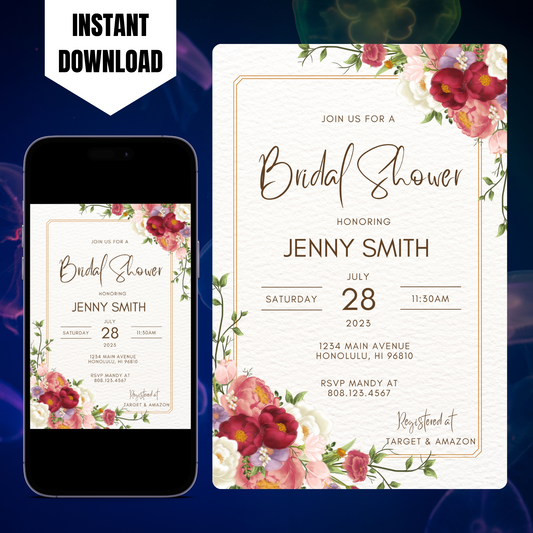 Floral Tropical Bridal Shower Invitation Template