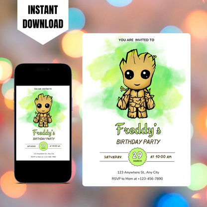 Baby Groot Birthday Invitation Template CreativeRino