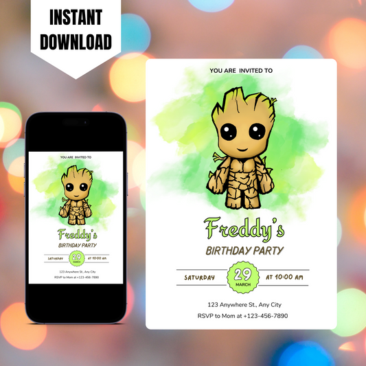 Baby Groot Birthday Invitation Template