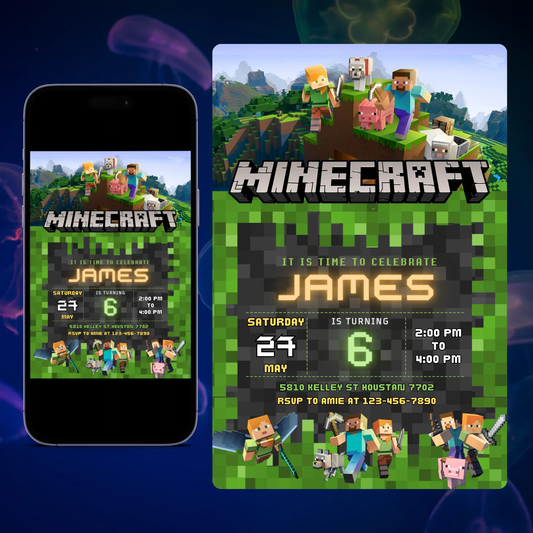 Minecraft Birthday Invitation Template - CreativeRino