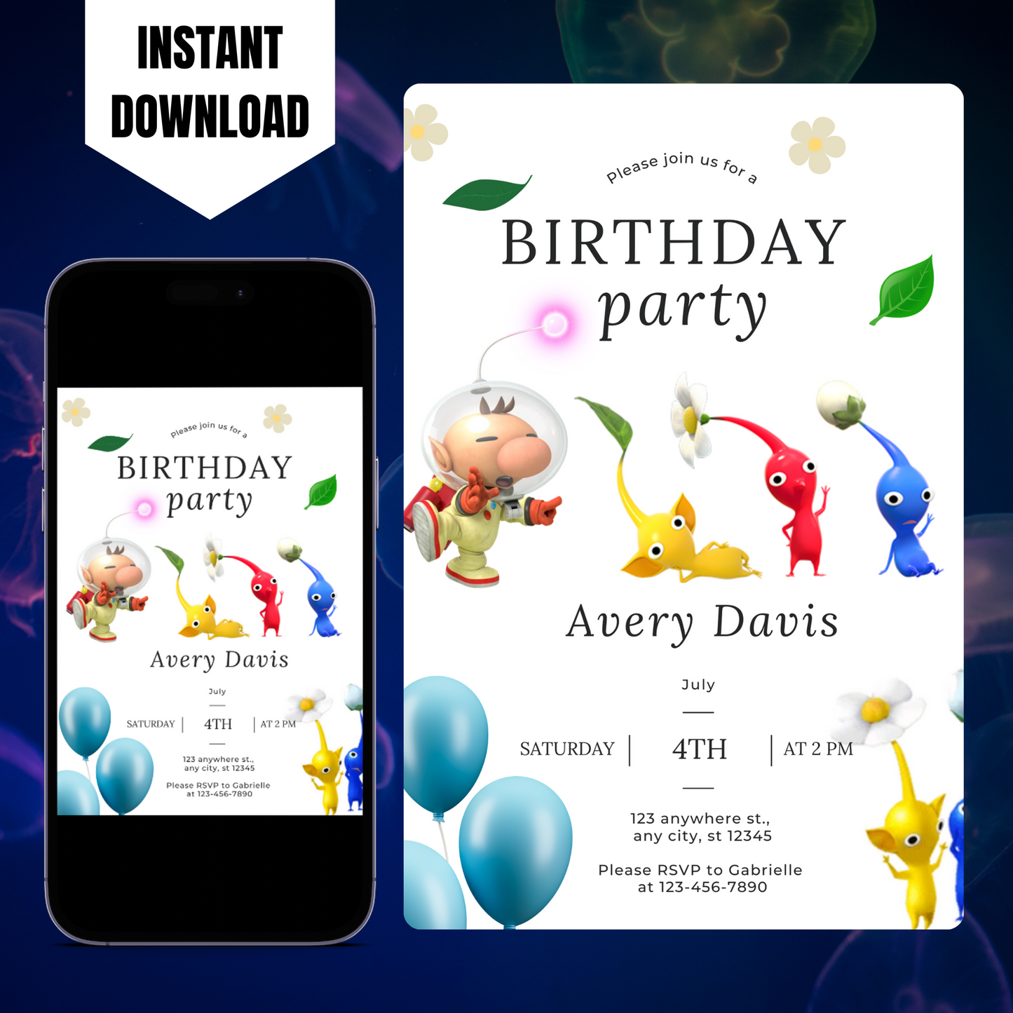 Pikmin Birthday Invitation Template