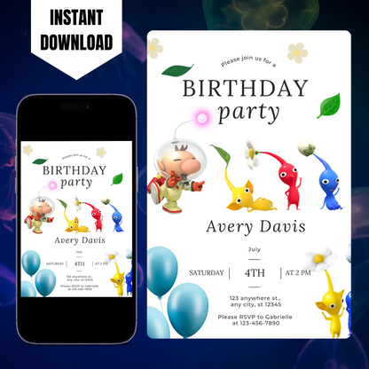 Pikmin Birthday Invitation Template CreativeRino