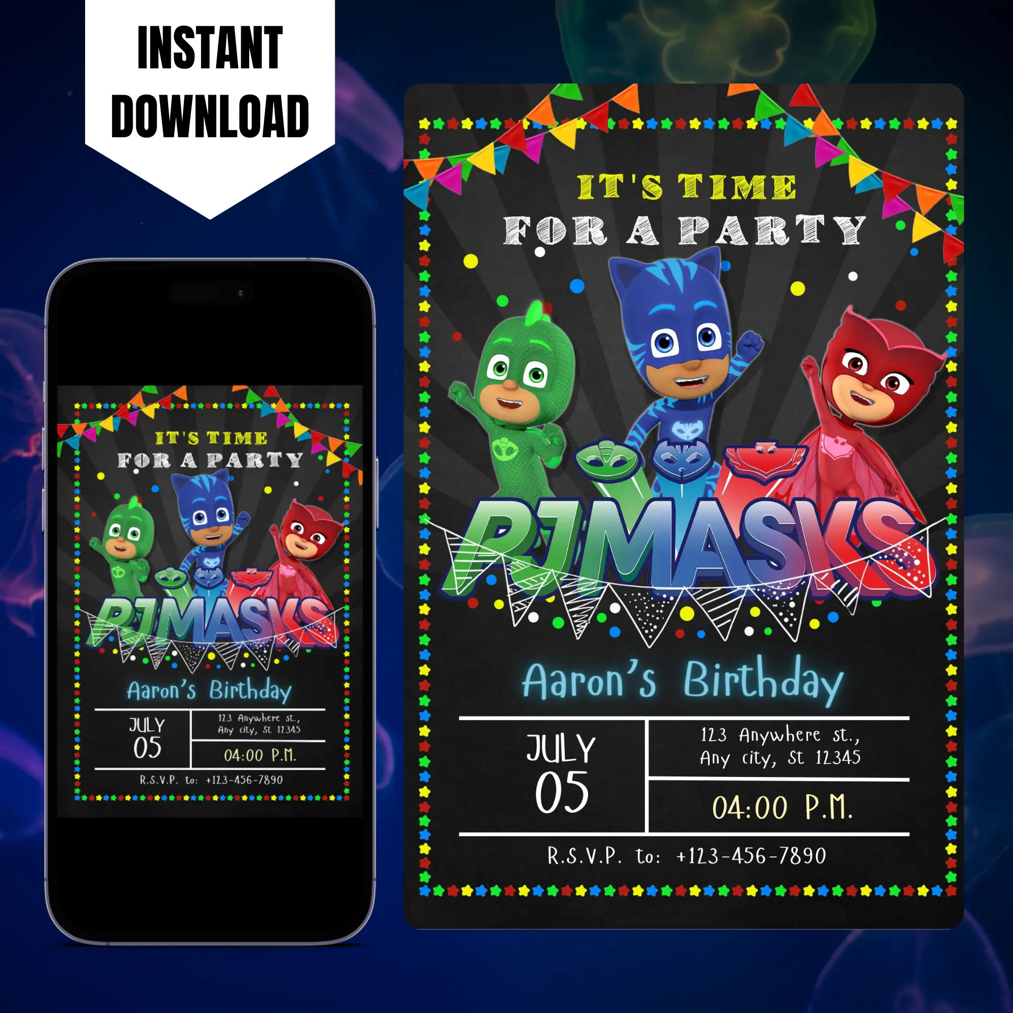 PJ Masks Birthday Invitation Template – CreativeRino