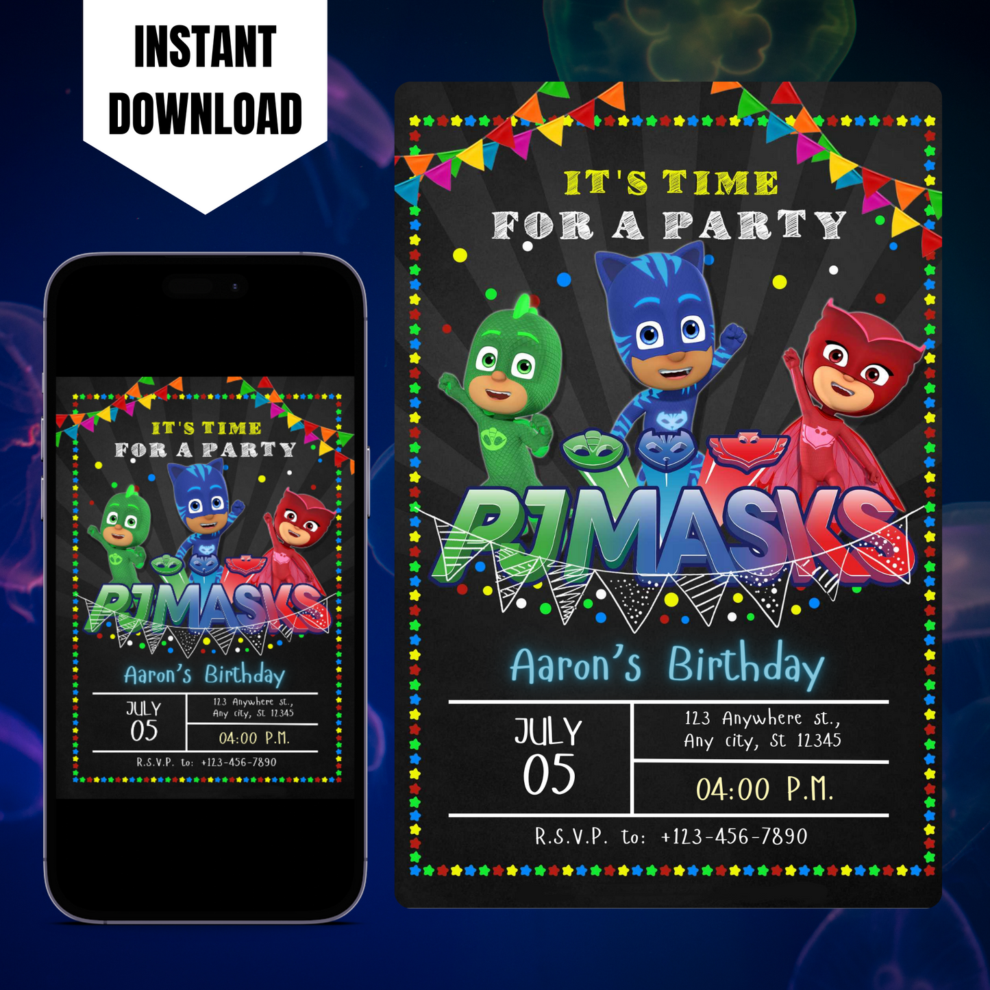 PJ Masks Birthday Invitation Template