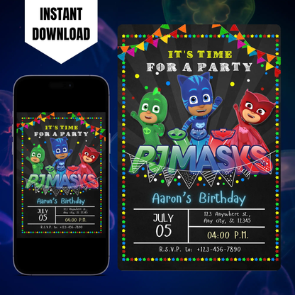 PJ Masks Birthday Invitation Template CreativeRino