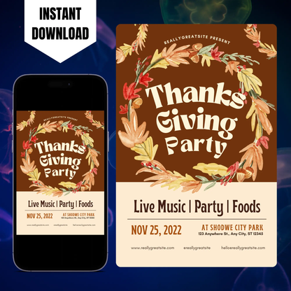 Fall Thanksgiving Dinner Party Invitation Template CreativeRino